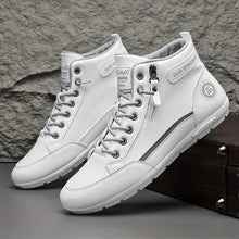 Load image into Gallery viewer, Men's Mid-Top Sneakers - Breathable -like Upper & Rubber Sole, White/Black Lace-Up Ankle Support Shoes with Arch Support, Cushioned Insole for Hiking, Running, Gym, Outdoor Activities - All-Season Casual Streetwear Sneakers,