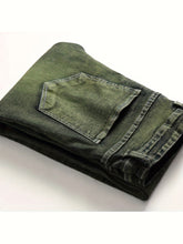 Load image into Gallery viewer, Mens Regular Length Mid Waist Slim Fit Stretch Skinny Jeans - Comfortable Flex Waist, Ripped and Distressed, Solid Color, All-Season, Woven Denim Biker Pants for Everyday Wear