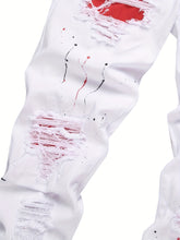 Load image into Gallery viewer, Jeans Stretch Holes Embroidered White Stretch Slim Shape Machine Washable Hand Wash