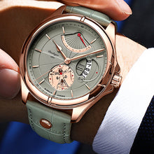 Load image into Gallery viewer, Men's Luminous Watch with Calendar Display - Mechanical Movement, Rose Golden Case & Green Dial, Faux Leather Strap - Elegant Formal & Everyday Watch for Business, Gifts (Birthday, Christmas, Back to School) - Ideal for Profe