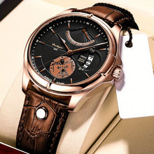 Load image into Gallery viewer, Men's Luminous Watch with Calendar Display - Mechanical Movement, Rose Golden Case & Green Dial, Faux Leather Strap - Elegant Formal & Everyday Watch for Business, Gifts (Birthday, Christmas, Back to School) - Ideal for Profe