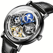 Load image into Gallery viewer, Men's Automatic Mechanical Watch, Moon Phase Dual Time Zone Display, Hollowed Out Tourbillon Business Watch, Suitable for Daily And Business Activities, Perfect Gift Choice for Fathers, Family, And Elders, Without Battery