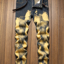 Load image into Gallery viewer, Men's Casual Mid Waist Denim Jeans, Straight Leg, Non-Stretch Fabric, All-Season, Loose Fit, Washed Tie Dye Pattern, Woven Weave - Regular Length