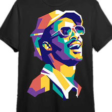 Load image into Gallery viewer, Men's Stevie Wonder WPAP Limited Color Graphic T-Shirt - 100% Organic Cotton, Casual Black Tee with Vibrant Geometric Print, Crew Neck, Short Sleeve, Machine Washable