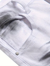 Load image into Gallery viewer, White and Black Printed Men's Stretch Slim Cat Whiskers Jeans Casual Trousers