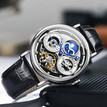 Load image into Gallery viewer, Men's Automatic Mechanical Watch, Moon Phase Dual Time Zone Display, Hollowed Out Tourbillon Business Watch, Suitable for Daily And Business Activities, Perfect Gift Choice for Fathers, Family, And Elders, Without Battery