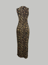 Load image into Gallery viewer, Leopard Print High Split Dress, Sexy Slant Zip Sleeveless Tank Dress, Women's Clothing