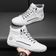 Load image into Gallery viewer, Men's Mid-Top Sneakers - Breathable -like Upper & Rubber Sole, White/Black Lace-Up Ankle Support Shoes with Arch Support, Cushioned Insole for Hiking, Running, Gym, Outdoor Activities - All-Season Casual Streetwear Sneakers,