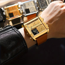 Load image into Gallery viewer, Men's Mechanical Smartwatch with Dual Display Screen, Chronograph, Alarm, Date/Day/Calendar, Golden-Tone Brown Strap - Automatic Winding Watch for Business, Sports, Everyday - Luxury Analog Clock - Ideal Christmas, Birthday,