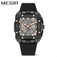Load image into Gallery viewer, Men's Sports Watch - Hands, Large Square Black & Orange Dial, Date/Stopwatch Functionality, Quartz Movement, Rubber Strap