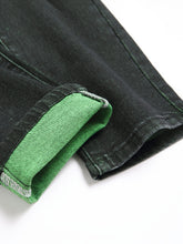 Load image into Gallery viewer, Men's Casual Straight Leg Ripped Jeans - Stretch Blend, Green Stitching, Distressed Denim, Machine Washable, All-Season Wear, Casual Wear Jeans | Rugged Style Pants | Green Accents