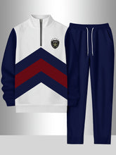 Load image into Gallery viewer, 2pcs Set Men's Sportswear Set Contrast Stitching Design - Stand-up Collar Half-zipper Sports Top & Drawstring Sweatpants, Loose Fit, Fleece Fabric Suitable For Autumn And Winter Fashion And Warm Men's Holiday Gifts