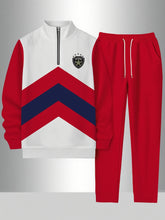 Load image into Gallery viewer, 2pcs Set Men's Sportswear Set Contrast Stitching Design - Stand-up Collar Half-zipper Sports Top & Drawstring Sweatpants, Loose Fit, Fleece Fabric Suitable For Autumn And Winter Fashion And Warm Men's Holiday Gifts
