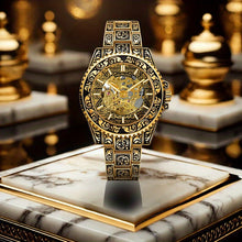 Load image into Gallery viewer, Men's Yellow Steel Band Vintage Bar Scale Tourbillon Fully Automatic Hollow Mechanical Watch, Without Battery.