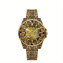 Load image into Gallery viewer, Men's Yellow Steel Band Vintage Bar Scale Tourbillon Fully Automatic Hollow Mechanical Watch, Without Battery.