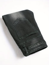 Load image into Gallery viewer, Men's Casual Straight Leg Ripped Jeans - Stretch Blend, Green Stitching, Distressed Denim, Machine Washable, All-Season Wear, Casual Wear Jeans | Rugged Style Pants | Green Accents