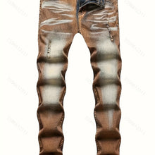 Load image into Gallery viewer, Men's Slim Fit Distressed Stretch Denim Jeans - Vintage Brown Gradient Ripped Design, Comfortable & Stylish for Casual Wear