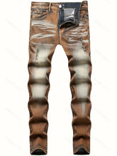 Load image into Gallery viewer, Men's Slim Fit Distressed Stretch Denim Jeans - Vintage Brown Gradient Ripped Design, Comfortable & Stylish for Casual Wear