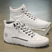 Load image into Gallery viewer, Men's Mid-Top Sneakers - Breathable -like Upper & Rubber Sole, White/Black Lace-Up Ankle Support Shoes with Arch Support, Cushioned Insole for Hiking, Running, Gym, Outdoor Activities - All-Season Casual Streetwear Sneakers,