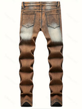 Load image into Gallery viewer, Men's Slim Fit Distressed Stretch Denim Jeans - Vintage Brown Gradient Ripped Design, Comfortable & Stylish for Casual Wear