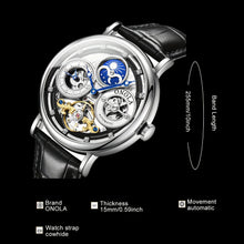 Load image into Gallery viewer, Men's Automatic Mechanical Watch, Moon Phase Dual Time Zone Display, Hollowed Out Tourbillon Business Watch, Suitable for Daily And Business Activities, Perfect Gift Choice for Fathers, Family, And Elders, Without Battery
