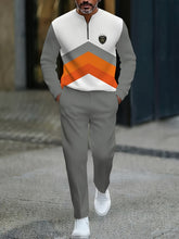 Load image into Gallery viewer, 2pcs Set Men's Sportswear Set Contrast Stitching Design - Stand-up Collar Half-zipper Sports Top & Drawstring Sweatpants, Loose Fit, Fleece Fabric Suitable For Autumn And Winter Fashion And Warm Men's Holiday Gifts