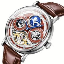 Load image into Gallery viewer, Men's Automatic Mechanical Watch, Moon Phase Dual Time Zone Display, Hollowed Out Tourbillon Business Watch, Suitable for Daily And Business Activities, Perfect Gift Choice for Fathers, Family, And Elders, Without Battery