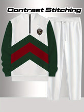 Load image into Gallery viewer, 2pcs Set Men's Sportswear Set Contrast Stitching Design - Stand-up Collar Half-zipper Sports Top & Drawstring Sweatpants, Loose Fit, Fleece Fabric Suitable For Autumn And Winter Fashion And Warm Men's Holiday Gifts