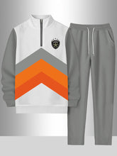 Load image into Gallery viewer, 2pcs Set Men's Sportswear Set Contrast Stitching Design - Stand-up Collar Half-zipper Sports Top & Drawstring Sweatpants, Loose Fit, Fleece Fabric Suitable For Autumn And Winter Fashion And Warm Men's Holiday Gifts