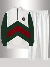 Load image into Gallery viewer, 2pcs Set Men's Sportswear Set Contrast Stitching Design - Stand-up Collar Half-zipper Sports Top & Drawstring Sweatpants, Loose Fit, Fleece Fabric Suitable For Autumn And Winter Fashion And Warm Men's Holiday Gifts