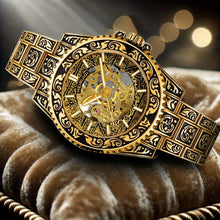 Load image into Gallery viewer, Men's Yellow Steel Band Vintage Bar Scale Tourbillon Fully Automatic Hollow Mechanical Watch, Without Battery.