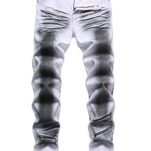 Load image into Gallery viewer, White and Black Printed Men's Stretch Slim Cat Whiskers Jeans Casual Trousers