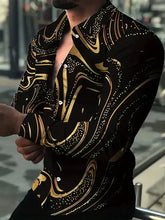 Load image into Gallery viewer, Men's retro long sleeved shirt, luxurious gold Baroque chain pattern