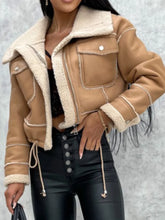 Load image into Gallery viewer, Women's Faux Leather Biker Jacket with Faux Fur Trimmed Collar
