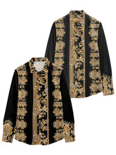 Load image into Gallery viewer, Men's retro long sleeved shirt, luxurious gold Baroque chain pattern