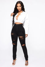 Load image into Gallery viewer, Women's High Waist Black Ripped Jeans