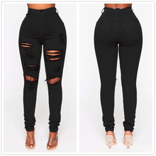 Load image into Gallery viewer, Women's High Waist Black Ripped Jeans