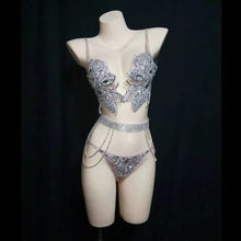 Load image into Gallery viewer, Gold Silver Rhinestones Bikini Set