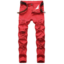 Load image into Gallery viewer, Men's High Hip Hop Utility Medium Washed Mid Waist Straight Breathable Cotton Jeans