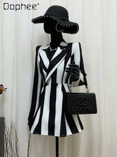 Load image into Gallery viewer, Black and White Striped Women's Short Blazer