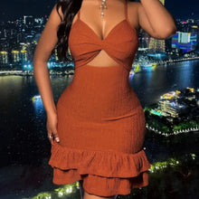 Load image into Gallery viewer, Women's Cut Out Dress Sleevelesss Sexy Spaghetti Strap Ruffles Deep V Neck Street Dress 2025 Summer Night Club Party Dresses