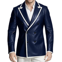 Load image into Gallery viewer, Men's Dress Leather Jacket Double Breasted Contrast Notched Lapel Slim Fit