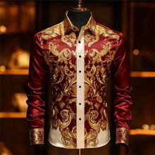 Load image into Gallery viewer, Luxury 3D Printed Long-Sleeve Men's Shirt, Baroque Gold Pattern Slim Fit Dress Shirt