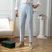 Load image into Gallery viewer, Men's Luxury Naples Slim-fit Thin Blue Striped Dress Pants Solid Color British Retro Premium Elegant Leisure High Waist Trousers