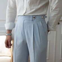 Load image into Gallery viewer, Men's Luxury Naples Slim-fit Thin Blue Striped Dress Pants Solid Color British Retro Premium Elegant Leisure High Waist Trousers
