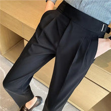 Load image into Gallery viewer, British Style Men High Waist Casual Dress Pant Men Belt Design Slim Trousers