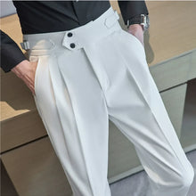 Load image into Gallery viewer, British Style Men High Waist Casual Dress Pant Men Belt Design Slim Trousers
