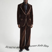 Load image into Gallery viewer, Luxury Men's Brown Velvet Suit Stylish Two-piece(Jacket+Pants) Set with Satin Trim Formal Perfect Blazer for Evening Parties