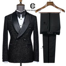 Load image into Gallery viewer, Elegant Luxury Black Shining Tuxedo Double Breasted Suits for Men Jacket Trousers 2 Pieces