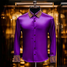 Load image into Gallery viewer, Luxury 3D Printed Long-Sleeve Men's Shirt, Baroque Gold Pattern Slim Fit Dress Shirt